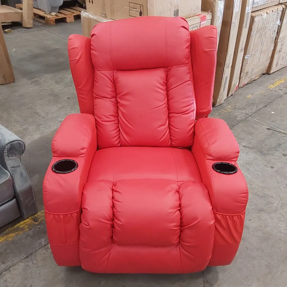 DESIGNER FAUX RED LEATHER UPHOLSTERED RECLINER ARMCHAIR