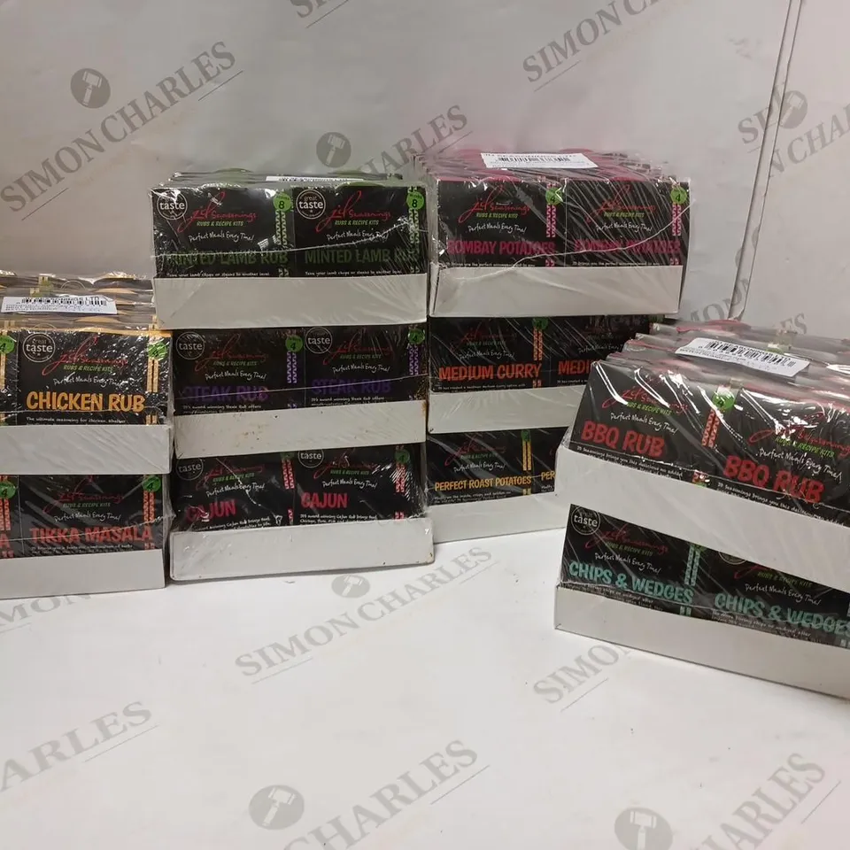 LOT OF APPROXMATELY 10 PACKS OF 12 OF JD SEASONINGS TO INCLUDE FLAVOURS SUCH AS MEDIUM CURRY, CAJUN, CHICKEN RUB, ETC