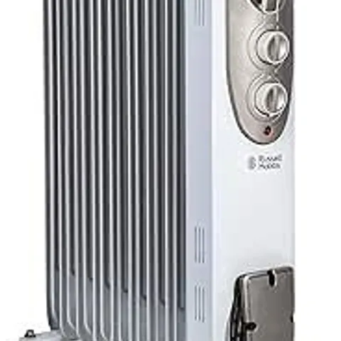 BOXED RUSSELL HOBBS 2000W/2KW OIL FILLED RADIATOR, 9 FIN PORTABLE ELECTRIC HEATER - WHITE, ADJUSTABLE THERMOSTAT WITH 3 HEAT SETTINGS,