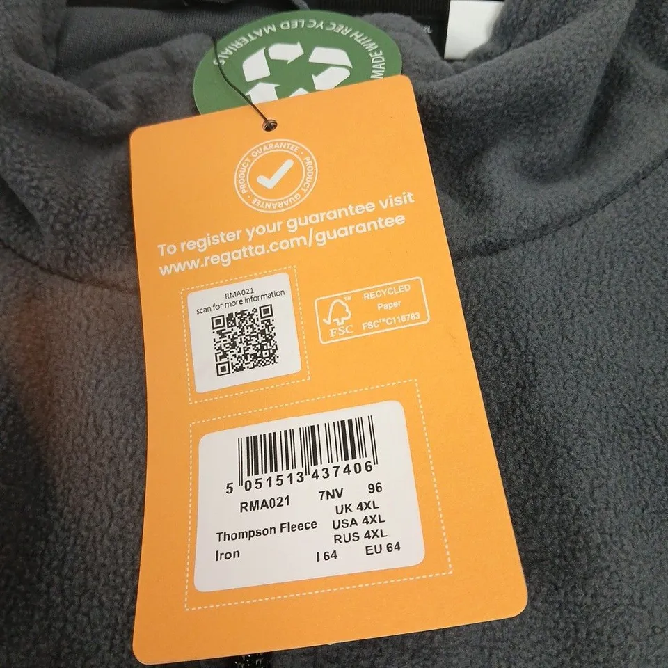 REGATTA THOMPSON FLEECE JACKET – UK 4XL, DARK GREY