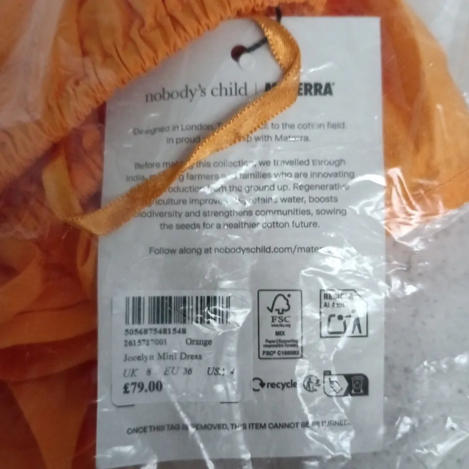 NOBODY'S CHILD JOCELYN MINI DRESS – ORANGE, UK 8 (EU 36, US 4) – NEW WITH TAG