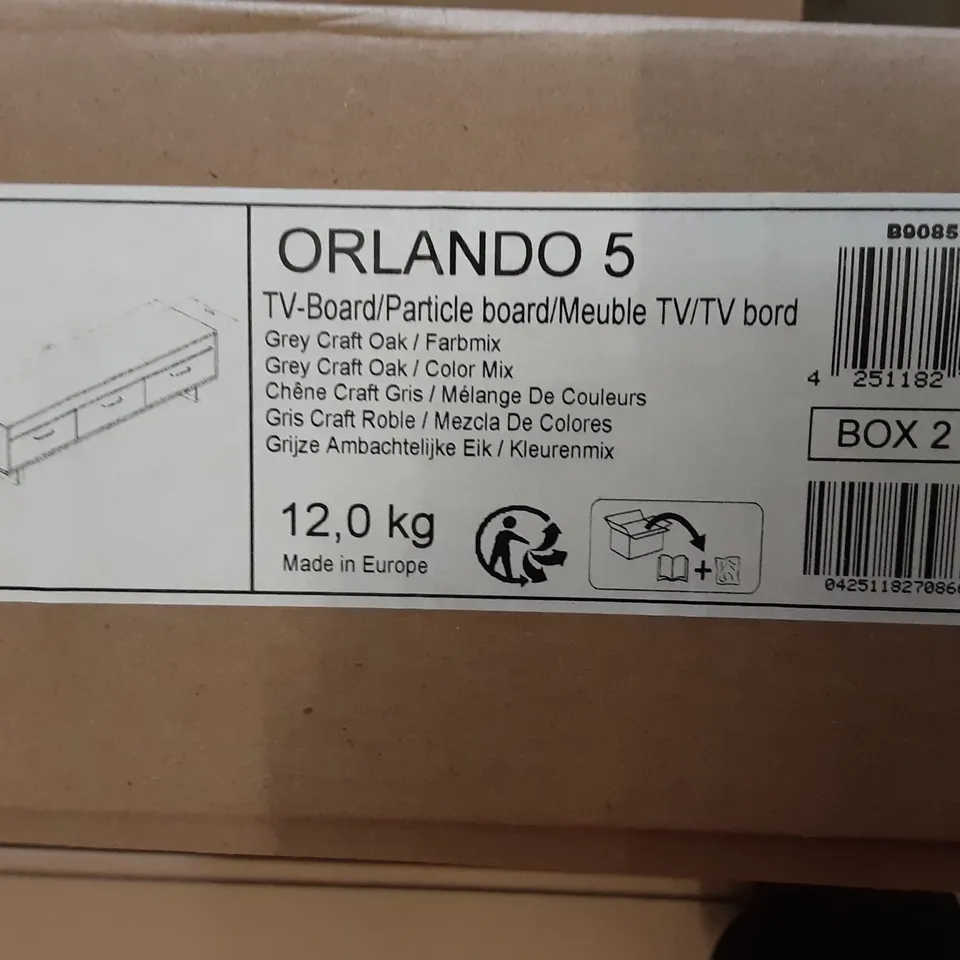 BOXED DESIGNER ORLANDO 5 TV UNIT CABINET IN GREY CRAFT OAK / COLOR MIX - 2 BOXES 