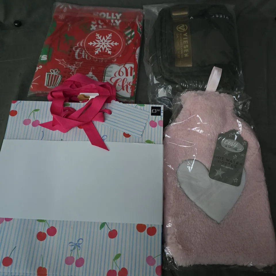 APPROXIMATELY 15 ASSORTED HOUSEHOLD PRODUCTS TO INCLUDE GIFTBAGS, HOT WATER BOTTLE, LASER TONER CARTRIDGE, ETC - COLLECTION ONLY