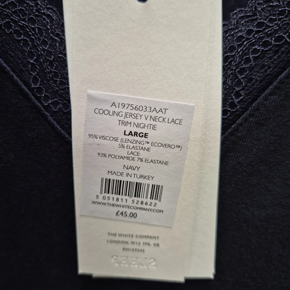 THE WHITE COMPANY NAVY NIGHTDRESS WITH LACE TRIM – SIZE L (LARGE)