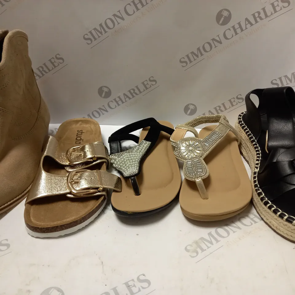 BOX OF APPROX 5 ASSORTED PAIRS OF SHOES IN VARIOUS STYLES AND SIZES 