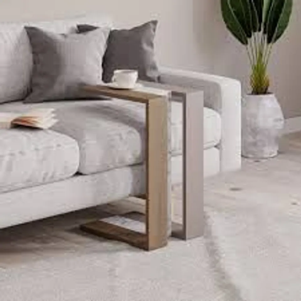 BOXED MUJU MODERN C SHAPE TABLE - SAPPHIRE OAK, LIGHT MOCHA