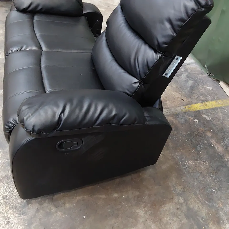 DESIGNER MANUAL RECLINING TWO SEATER SOFA BLACK LEATHER 