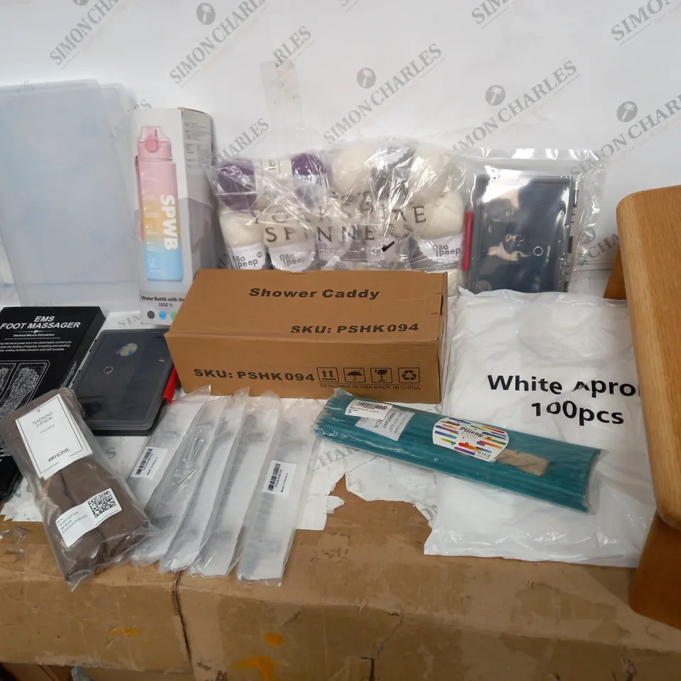 BOX OF ASSORTED ITEMS TO INCLUDE: SHWOER CADDY, EMS FOOT MASSAGER, 