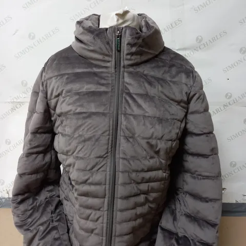 CENTIGRADE VELVET PUFFER JACKET IN CHARCOAL SIZE LARGE 