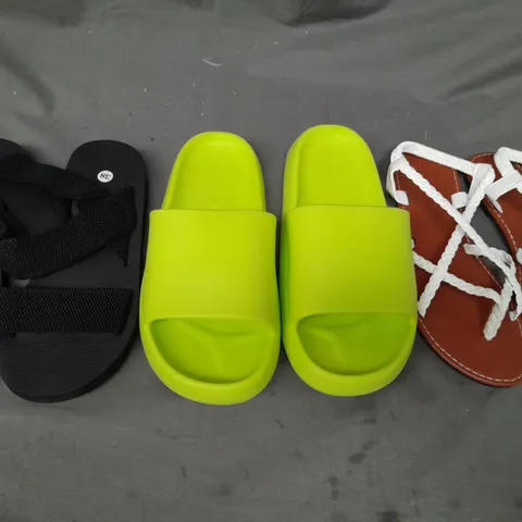 BOX OF APPROXIMATELY 5 ASSORTED PAIRS OF SHOES AND FOOTWEAR ITEMS IN VARIOUS COLOURS, STYLES, AND SIZES