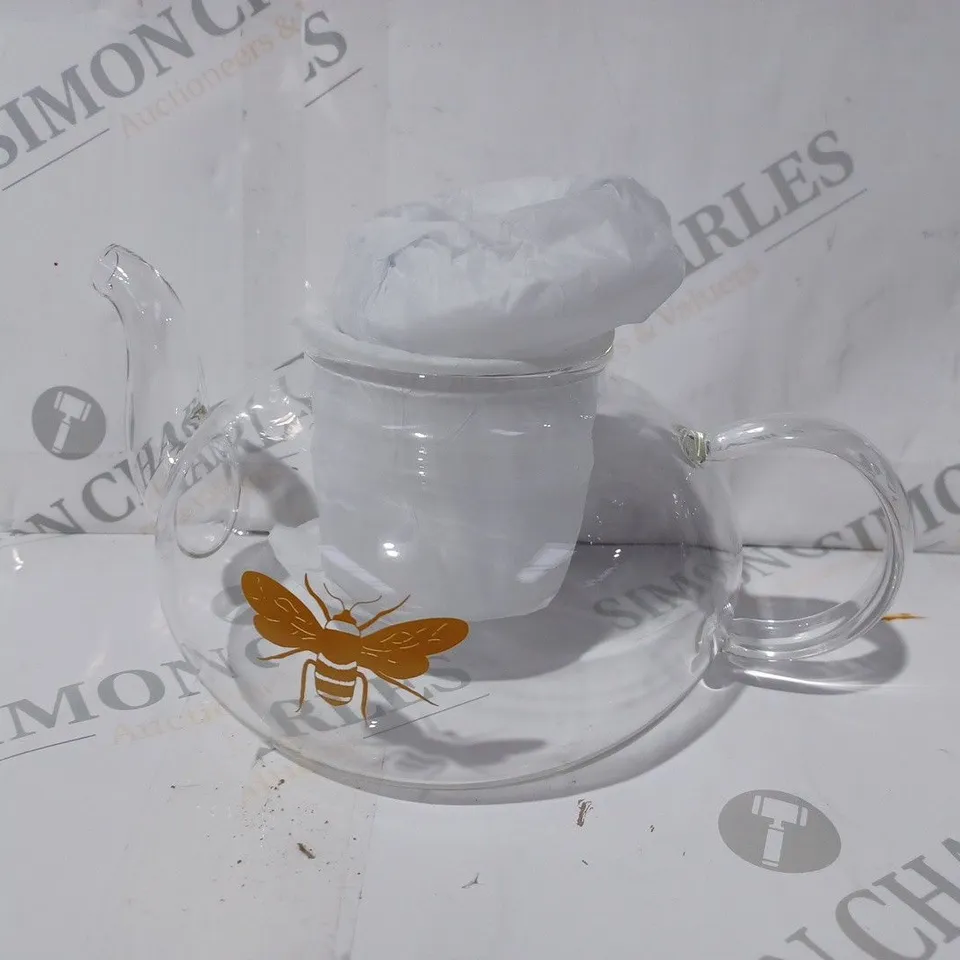 BOXED GLASS TEAPOT W. BEE DESIGN