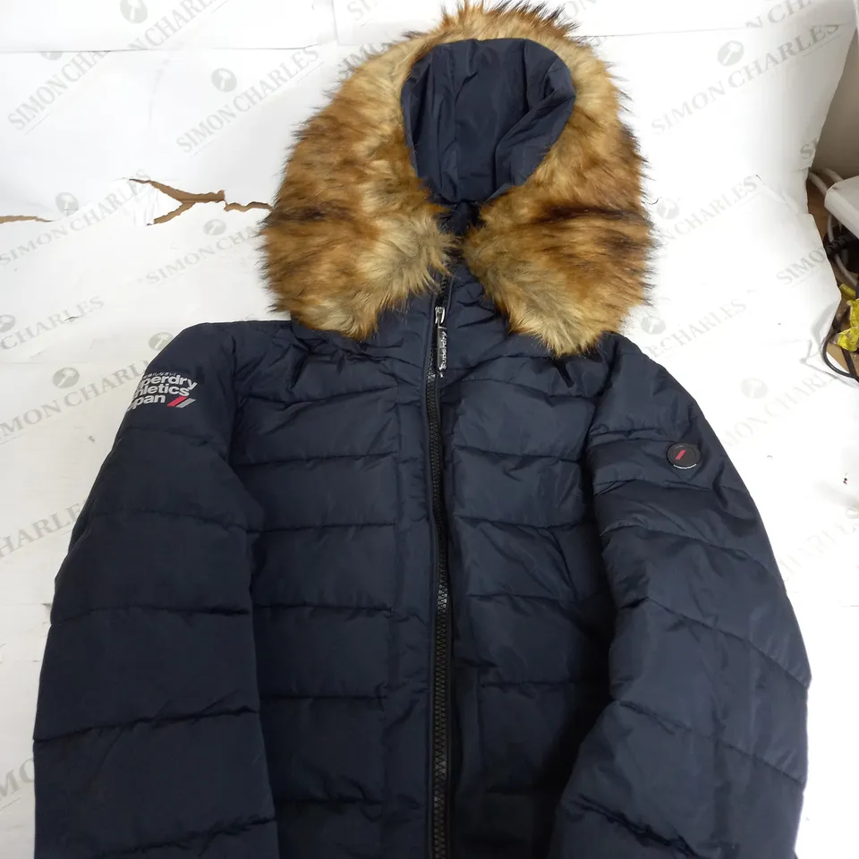 SUPERDRY ATHLTICS JAPAN NAVY PUFFER JACKET - UK 12 