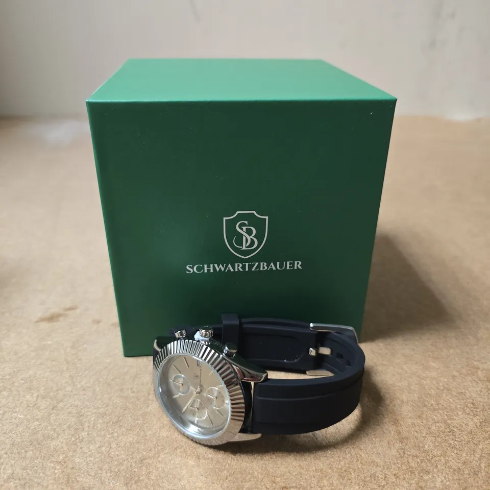 SCHWARTZBAUER CHRONOGRAPH WRISTWATCH – STAINLESS STEEL CASE, BLACK RUBBER STRAP