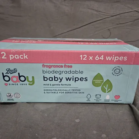 BOOTS BABY FRAGRANCE-FREE BIODEGRADABLE BABY WIPES, 12 PACK (12 X 64 WIPES)