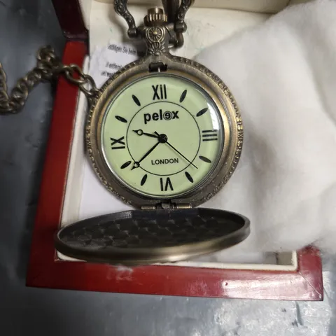 PELOX LONDON POCKET WATCH ON CHAIN – ORNATE BRASS CASE