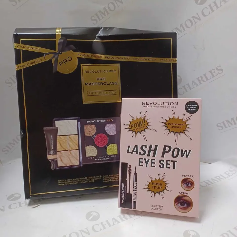LOT OF 2 REVOLUTION PRODUCTS TO INCLUDE PRO MASTERCLASS LIMITED EDITION MAKEUP KIT & LASH POW EYE SET 