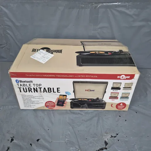 BOXED RETRO-MUSIQUE BLUETOOTH TABLE TOP TURNTABLE IN TURQUOISE