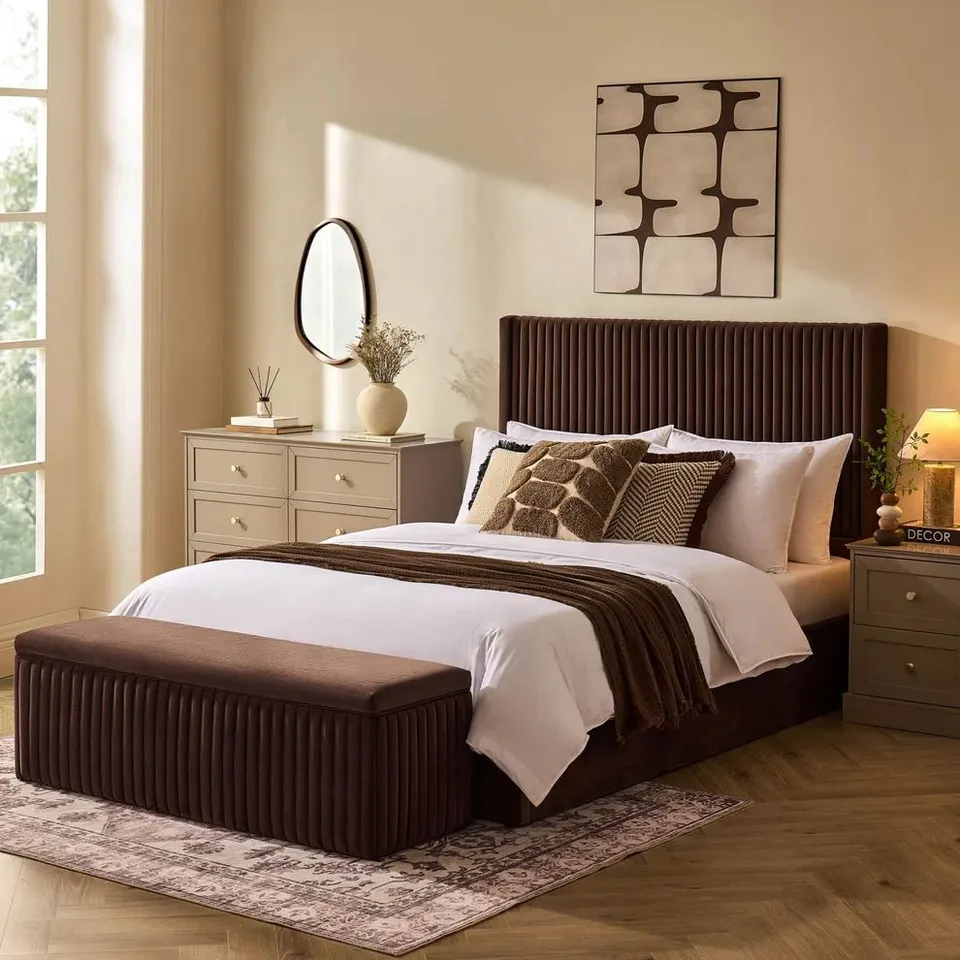 BOXED DUSK MELROSE OTTOMAN STORAGE BED - CAPPUCCINO // SIZE: 5FT KING (2 BOXES)