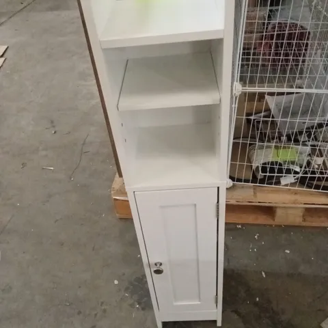 SLIM FREESTANDING BATHROOM STORAGE CABINET WITH DOOR AND STORAGE WHITE