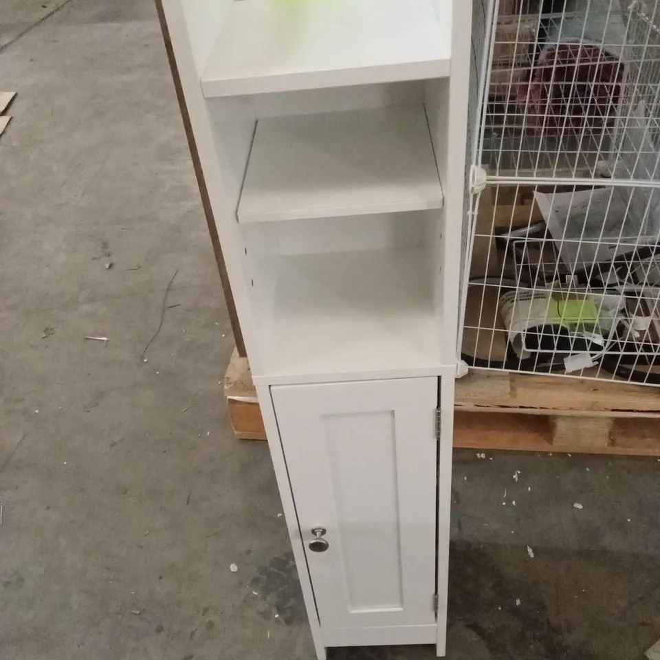 SLIM FREESTANDING BATHROOM STORAGE CABINET WITH DOOR AND STORAGE WHITE