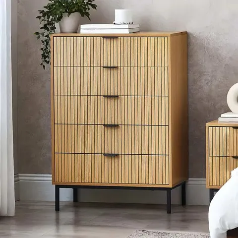 BOXED DUNELM 5 DRAWER CHEST NATURAL COLOUR (1 BOX)