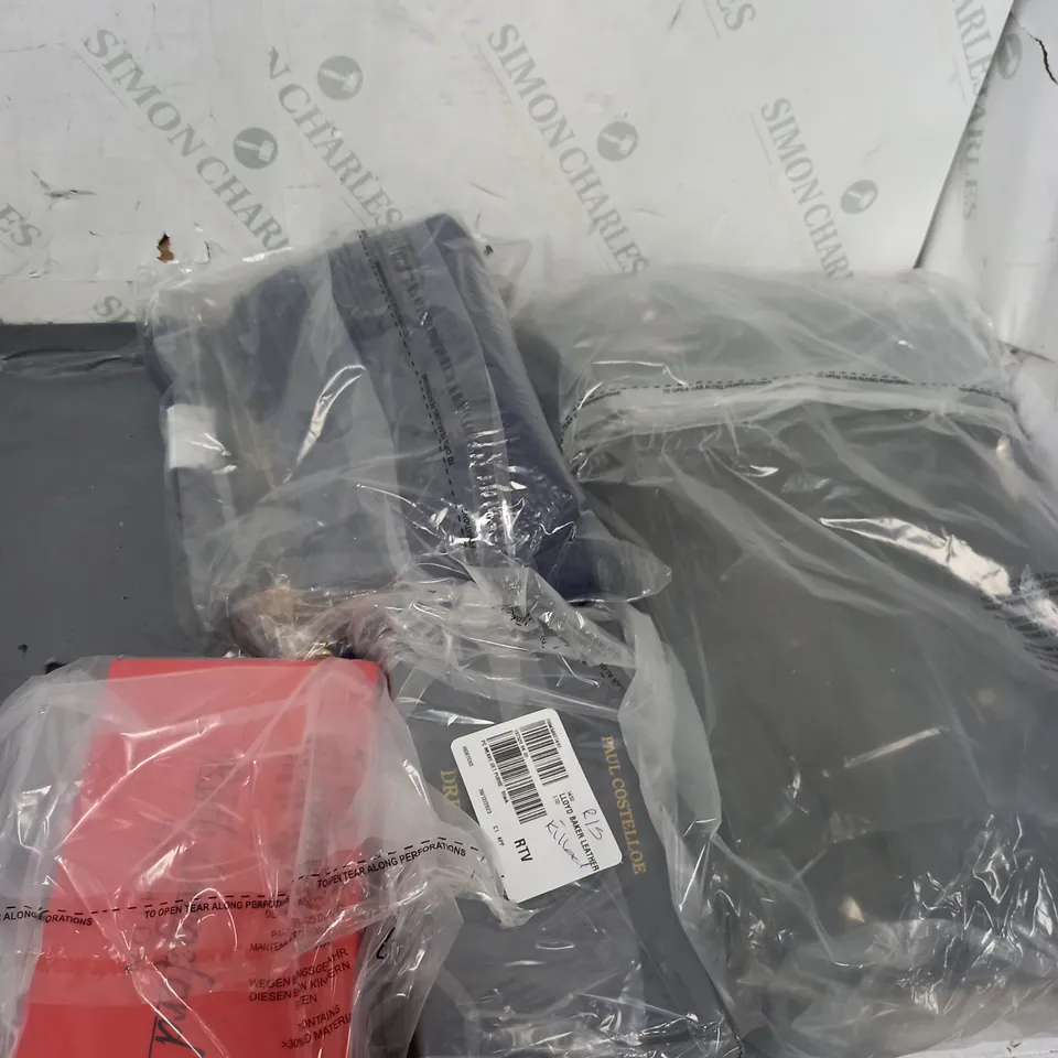 LARGE BOX OF APPROX 20 ASSORTED CLOTHING ITEMS TOO INCLUDE BAGS AND PURSES 