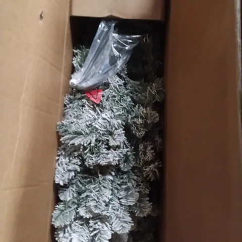 BOXED APPROXIMATELY A 7-FOOT FLOCKED WARM WHITE LED CHRISTMAS TREE