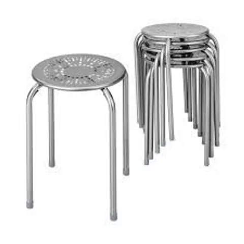 BOXED COSTWAY SET OF 6 GREY STACKABLE MULTIFUNCTIONAL DAISY DESIGN BACKLESS ROUND METAL STOOL SET (1 BOX)