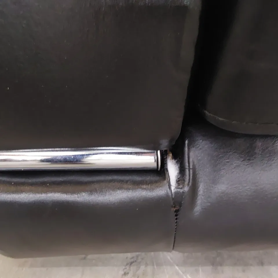 DESIGNER TWO SEATER SOFA HIGH GLOSS BLACK LEATHER WITH CHROME TRIM
