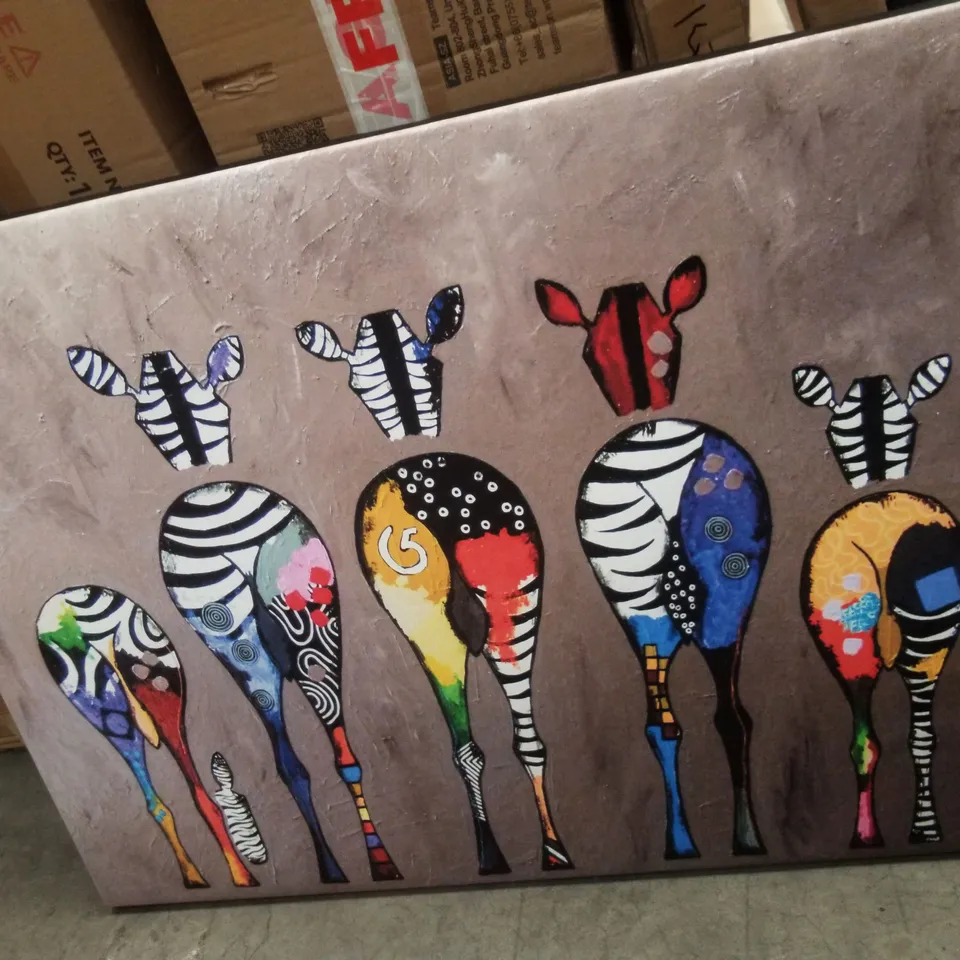 ZEBRAS FROM BEHIND ABSTRACT COLOURFUL - WRAPPED CANVAS PRINT