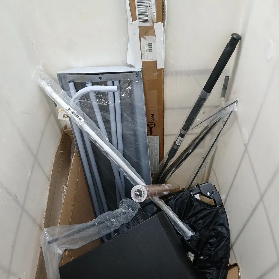 CAGE OF APPROXIMATELY 20 ASSORTED ITEMS TO INCLUDE: NAPPY BIN, WOOD LOOK LAMINATE AND COOLER