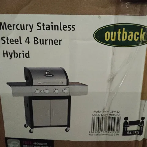BOXED OUTBACK MERCURY STAINLESS STEEL 4 BURNER HYBRID BBQ - 1 BOX