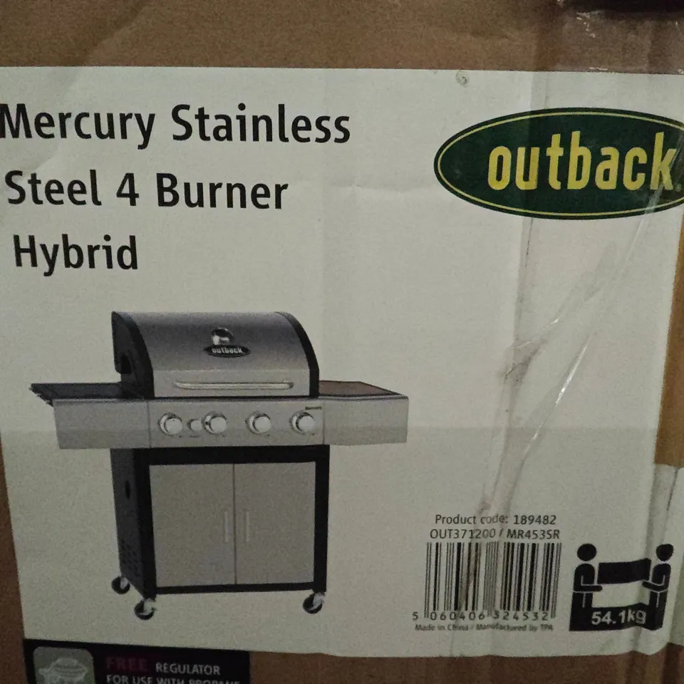 BOXED OUTBACK MERCURY STAINLESS STEEL 4 BURNER HYBRID BBQ - 1 BOX