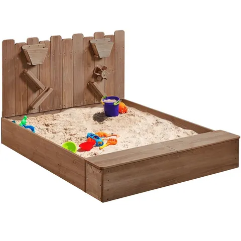 BOXED YAHEETECH 112.5CM × 134CM WOOD RECTANGULAR SANDBOX -DARK BROWN-