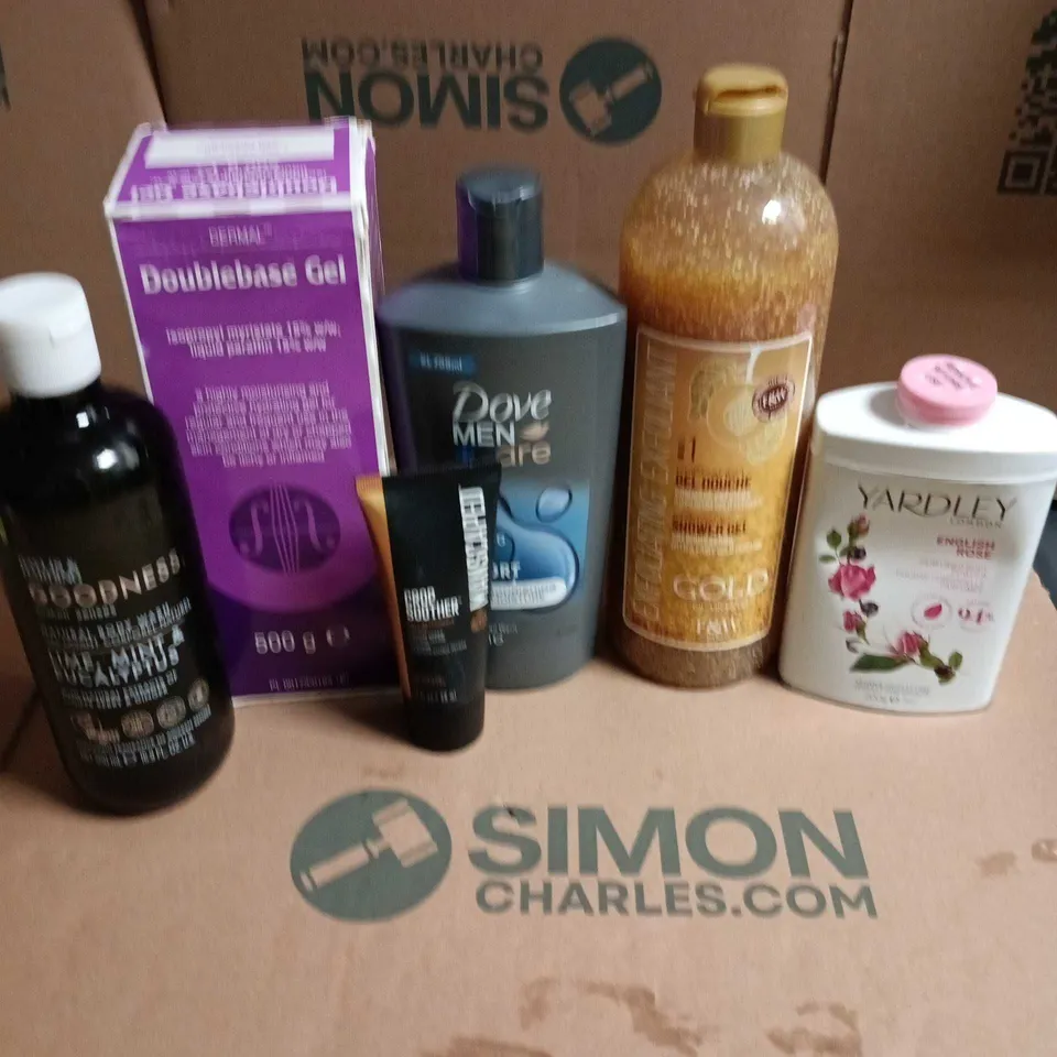 APPROXIMATEY 20 ASSORTED HEALTH AND BEAUTY PRODUCTS TO INCLUDE - DOVE MEN HAIR AND BODY WASH - DOUBLEBASE GEL AND MANSCAPED CROP SOOTHER