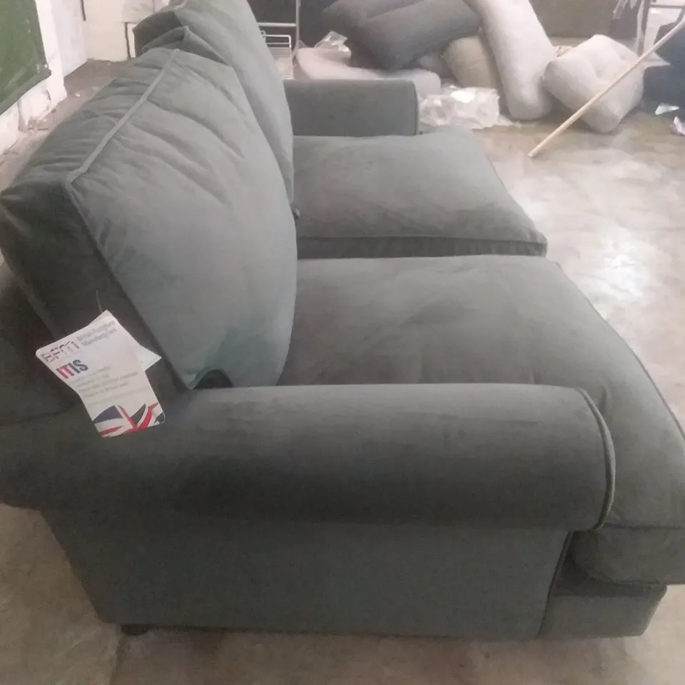 LOUNGE CO MADE AND MANUFACTURED 2 SEATER SOFA - DARK BLUE/GREEN/GREY FABRIC