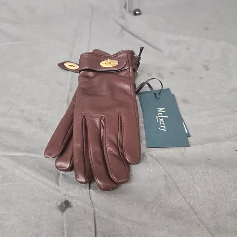 MULBERRY DARLEY GLOVES – NAPPA LEATHER EBONY, SIZE 6.5