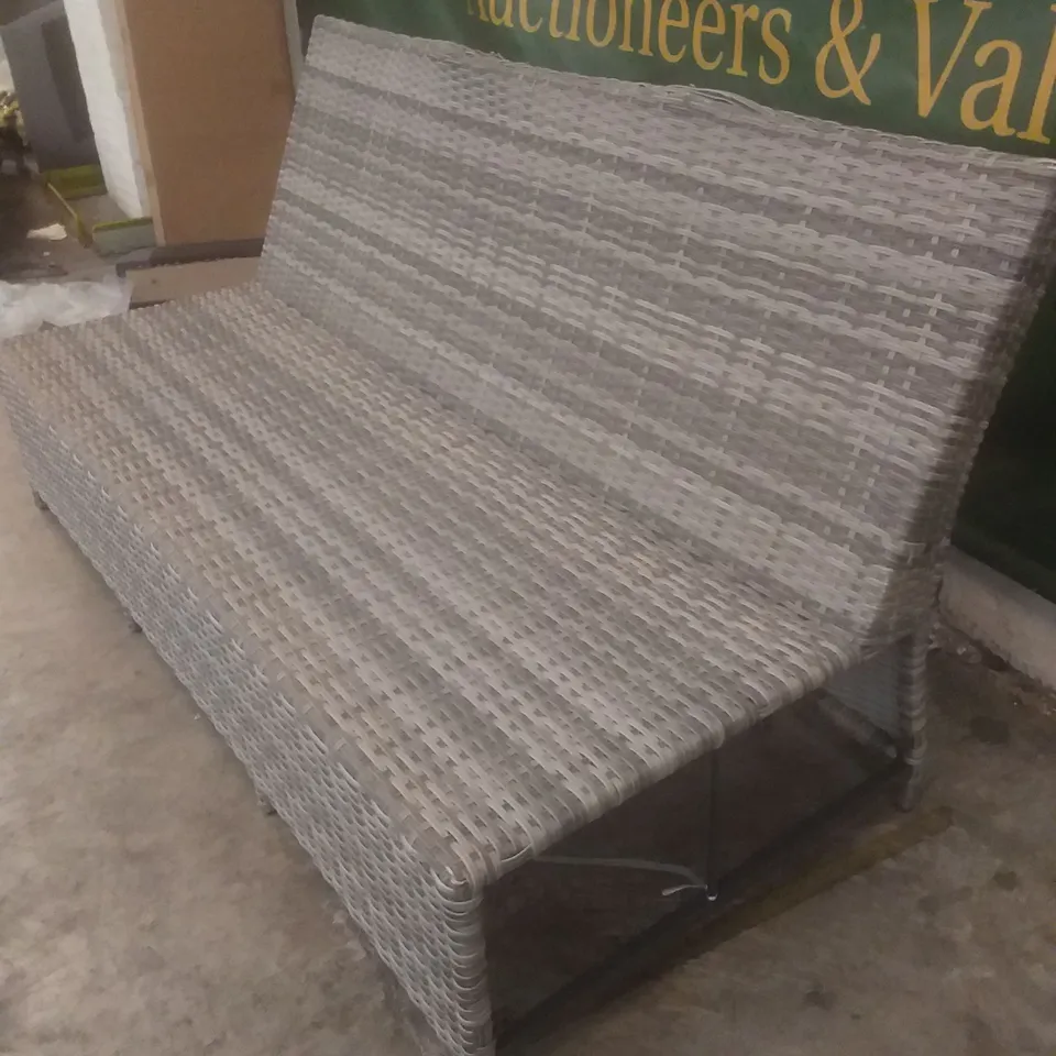 RATTAN EFFECT 3 SEATER GARDEN SOFA GREY