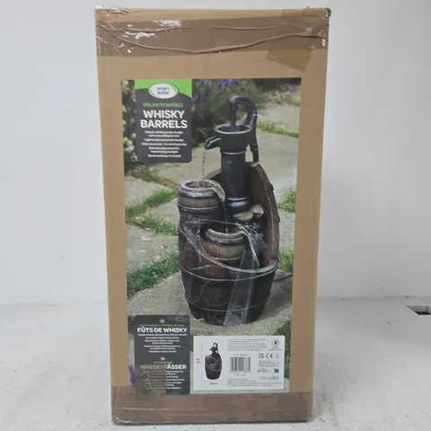 SMART SOLAR WHISKY BARRELS GARDEN WATER FOUNTAIN – DECORATIVE WATER FEATURE (BOXED)