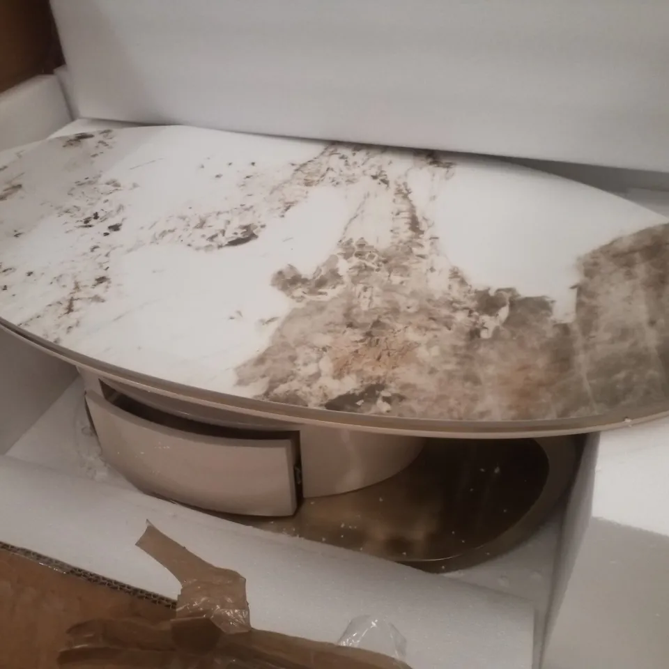 BOXED OVAL MARBLE COFFEE TABLE WITH 1 DRAWER