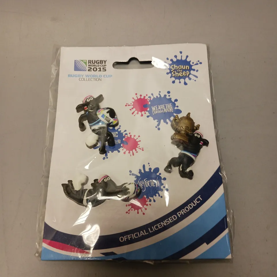 APPROXIMATELY 100 RUGBY WORLD CUP 2015 3 PIECE BADGE SETS 