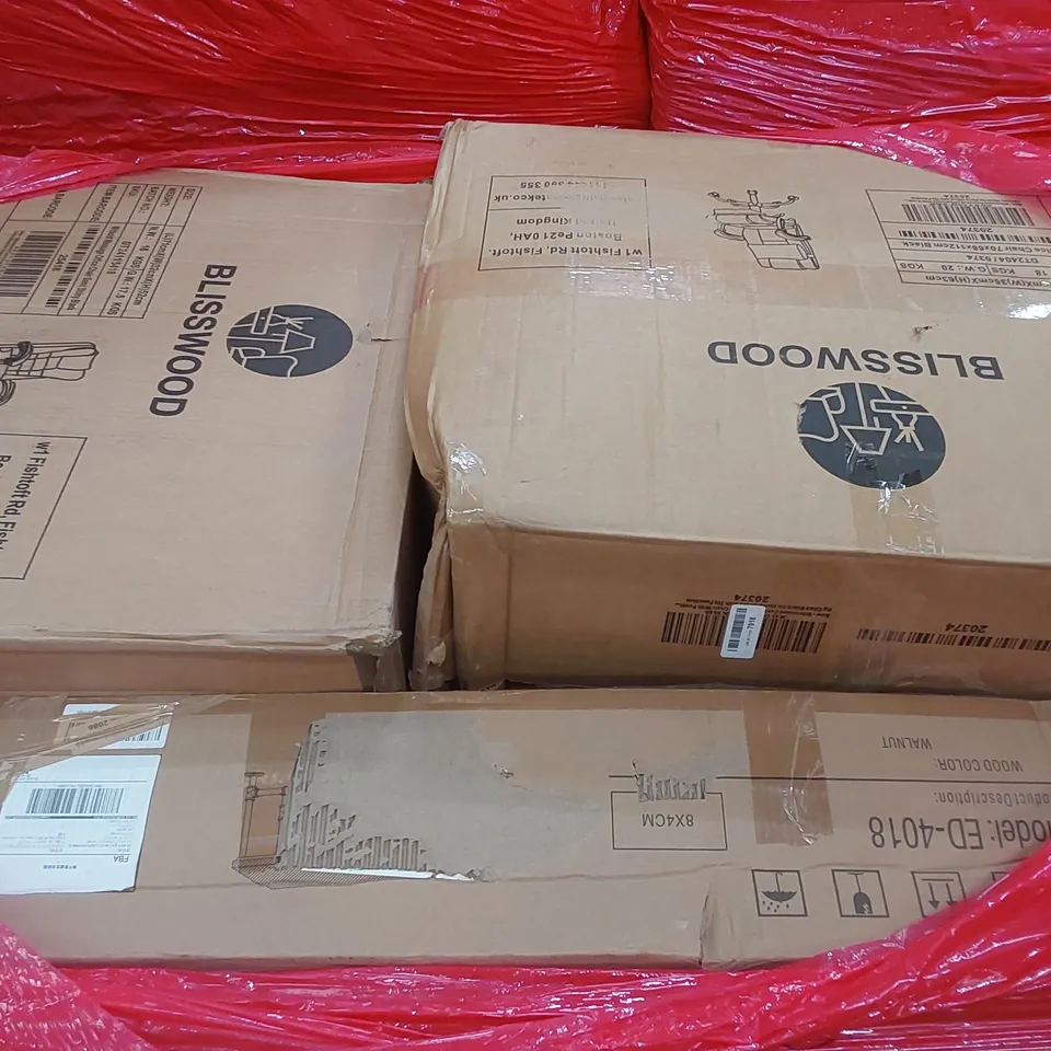 PALLET OF ASSORTED HOUSEHOLD ITEMS AND CONSUMER PRODUCTS TO INCLUDE; GAMING/OFFICE CHAIRS, PIPE DESK, BOXED FURNITURE ETC 