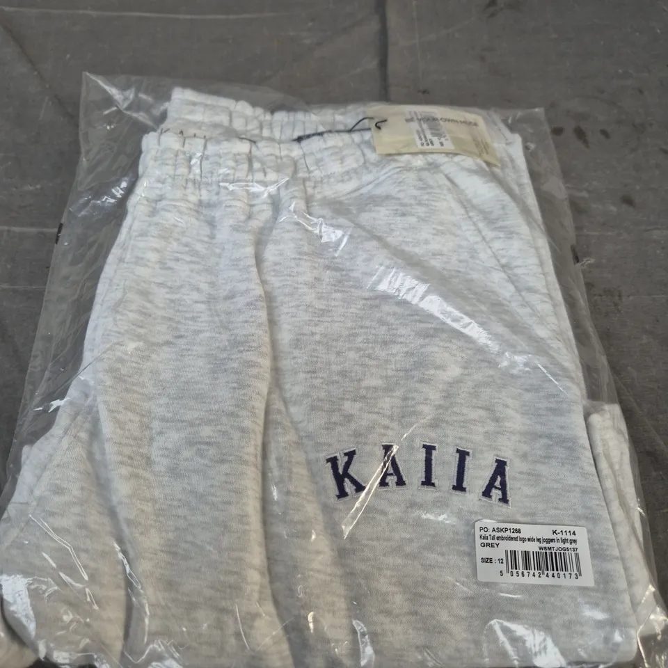 KAIA TALL EMBROIDERED LOGO WIDE-LEG JOGGERS, LIGHT GREY, UK SIZE 12