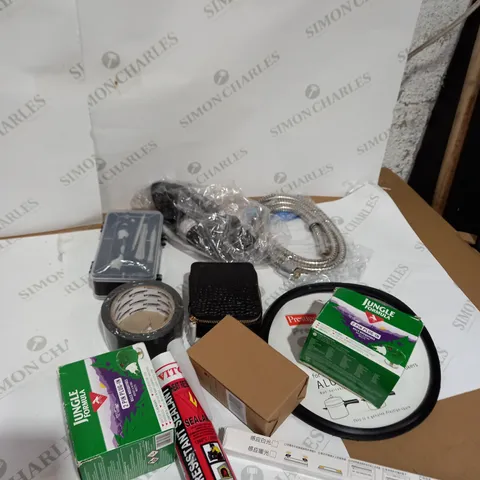 LOT OF ASSORTED HOUSEHOLD ITEMS TOO INCLUDE SEALANT AND TOOLS