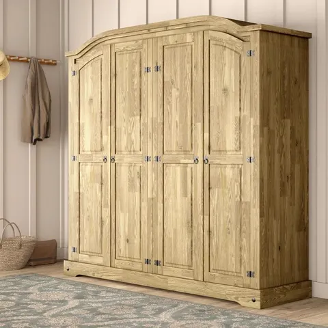 BOXED ABBIGAIL 4 DOOR SOLID + MANUFACTURED WOOD WARDROBE (3 BOXES)
