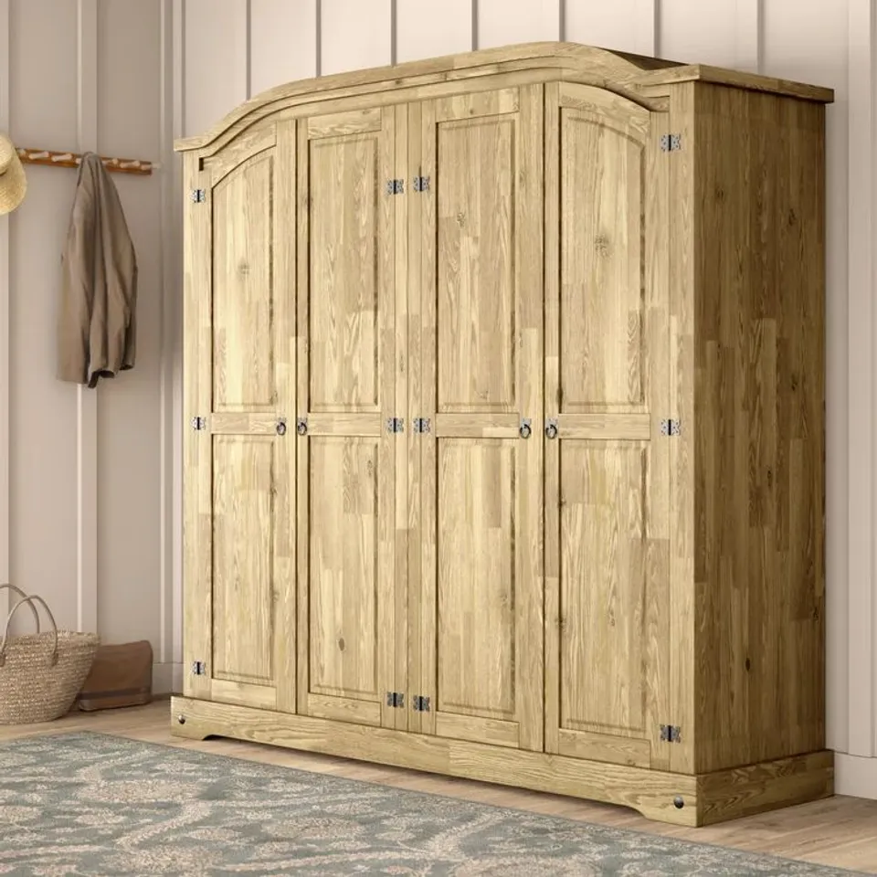BOXED ABBIGAIL 4 DOOR SOLID + MANUFACTURED WOOD WARDROBE (3 BOXES)