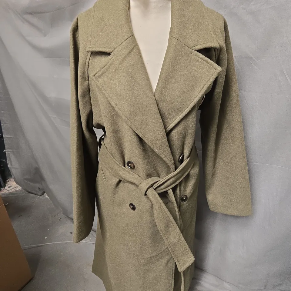 STRADIVARIUS LONG FLOWING TRENCH COAT GREEN SIZE LARGE