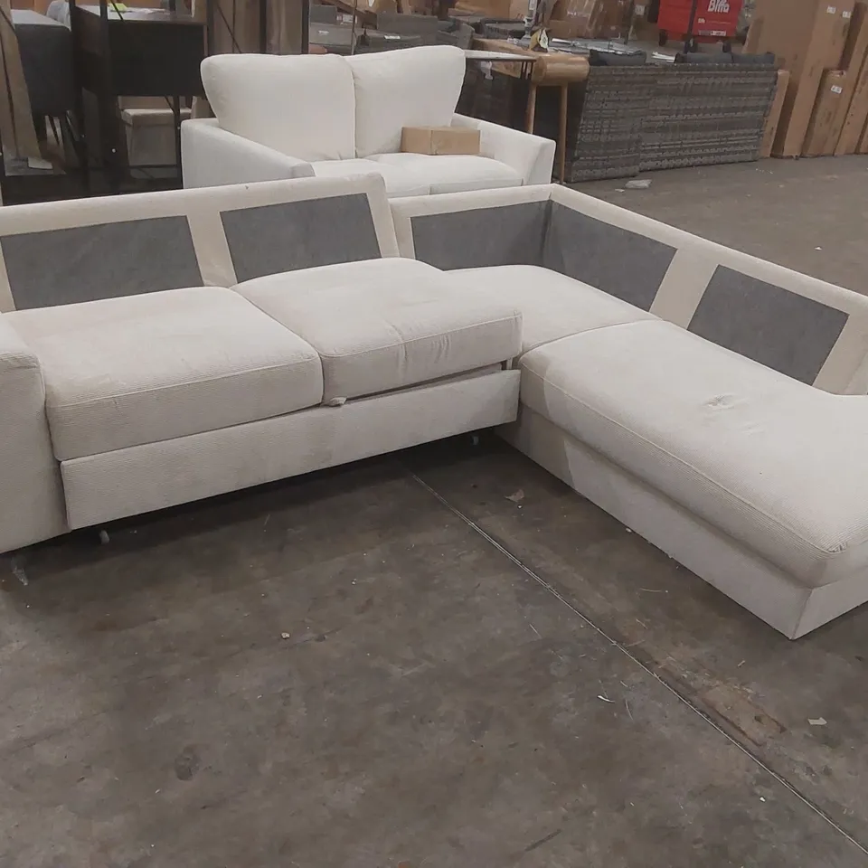 QUALITY DESIGNER CORDUROY UPHOLSTERED CORNER SOFA BED - MISSING CUSHIONS