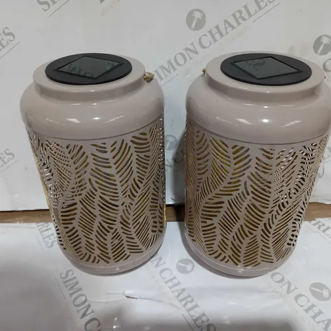 BOXED GARDEN REFLECTIONS SET OF 2 PATTERNED SOLAR LANTERNS, LEAF