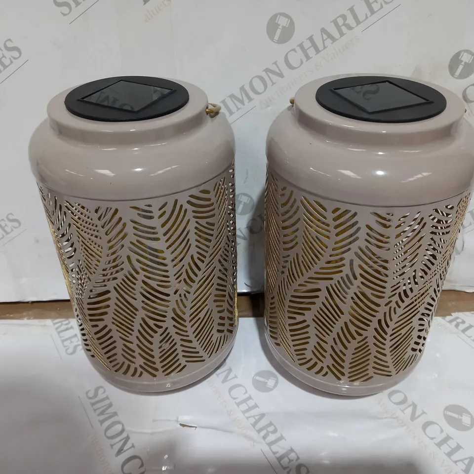 BOXED GARDEN REFLECTIONS SET OF 2 PATTERNED SOLAR LANTERNS, LEAF 